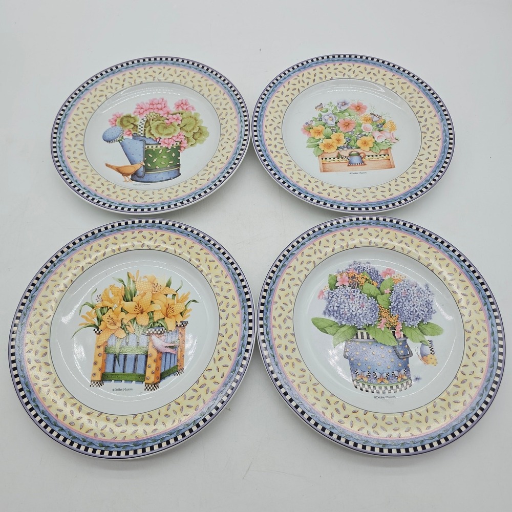 4 Sakura 1999 Debbie Mumm Spring Bouquet Plates Salad Dessert 8" Spring Flowers